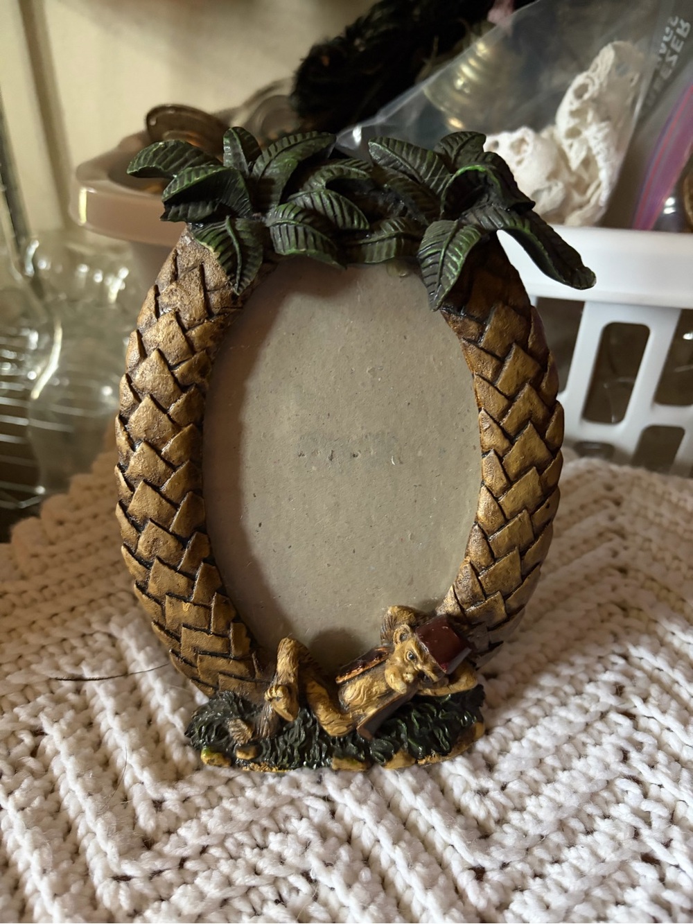 Vintage Resin Monkey and Palm Tree Tropical Photo Frame